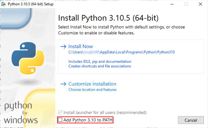 Adding python to  during installation